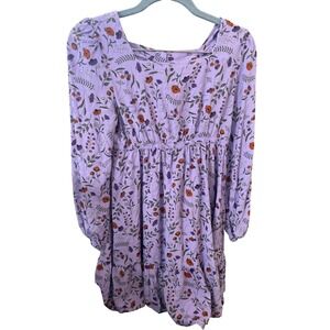 Therabouts Kids Girls Purple Floral Print Long Sleeve Tiered Dress Size 14